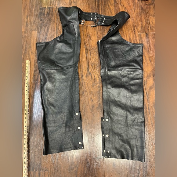 Leather Works Motorcycle Black Mens XXXL Genuine Leather Riding Biker Chaps - Picture 6 of 8